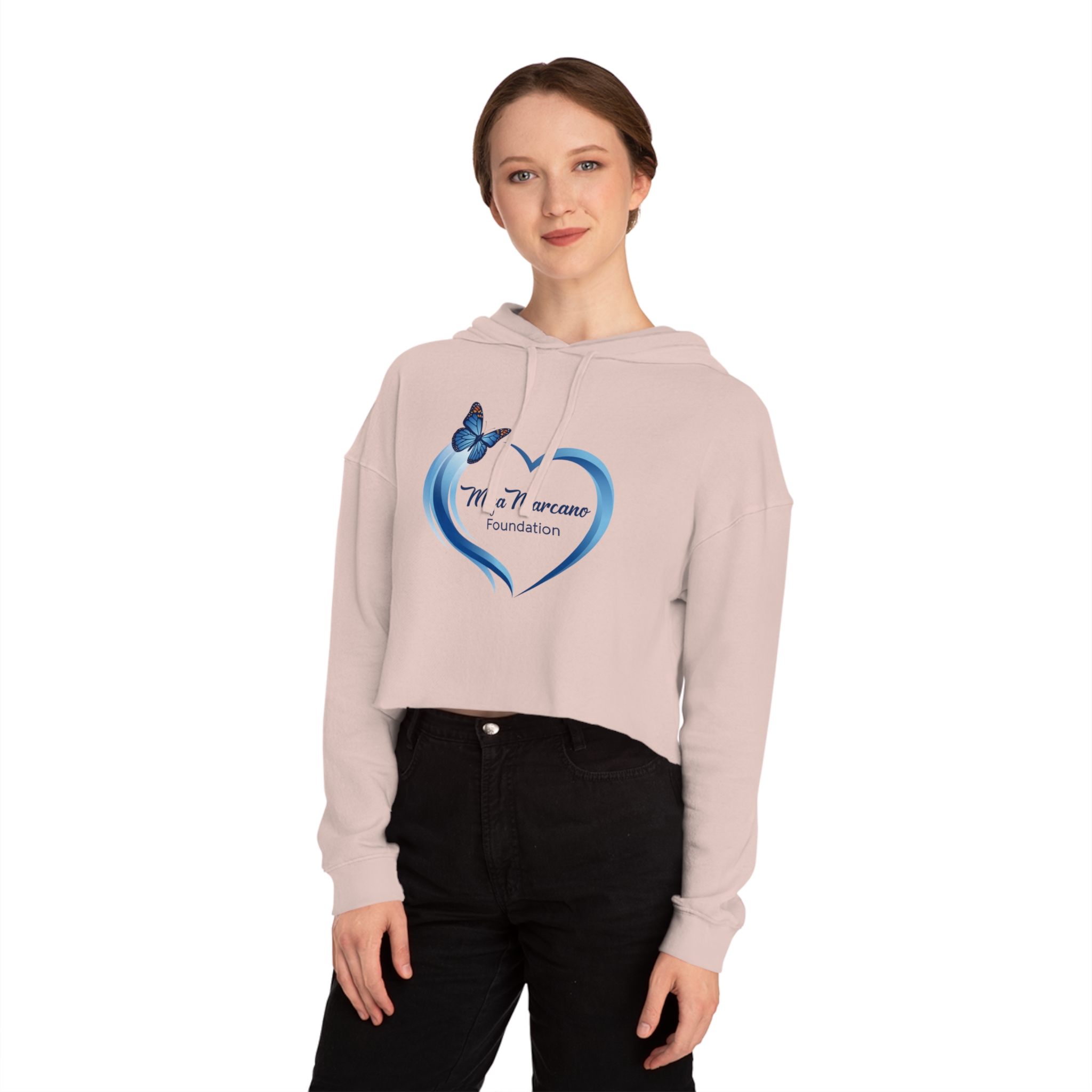 Cropped Hoodie — Maja Marcano Foundation Blue Heart Butterfly Logo - Image 6