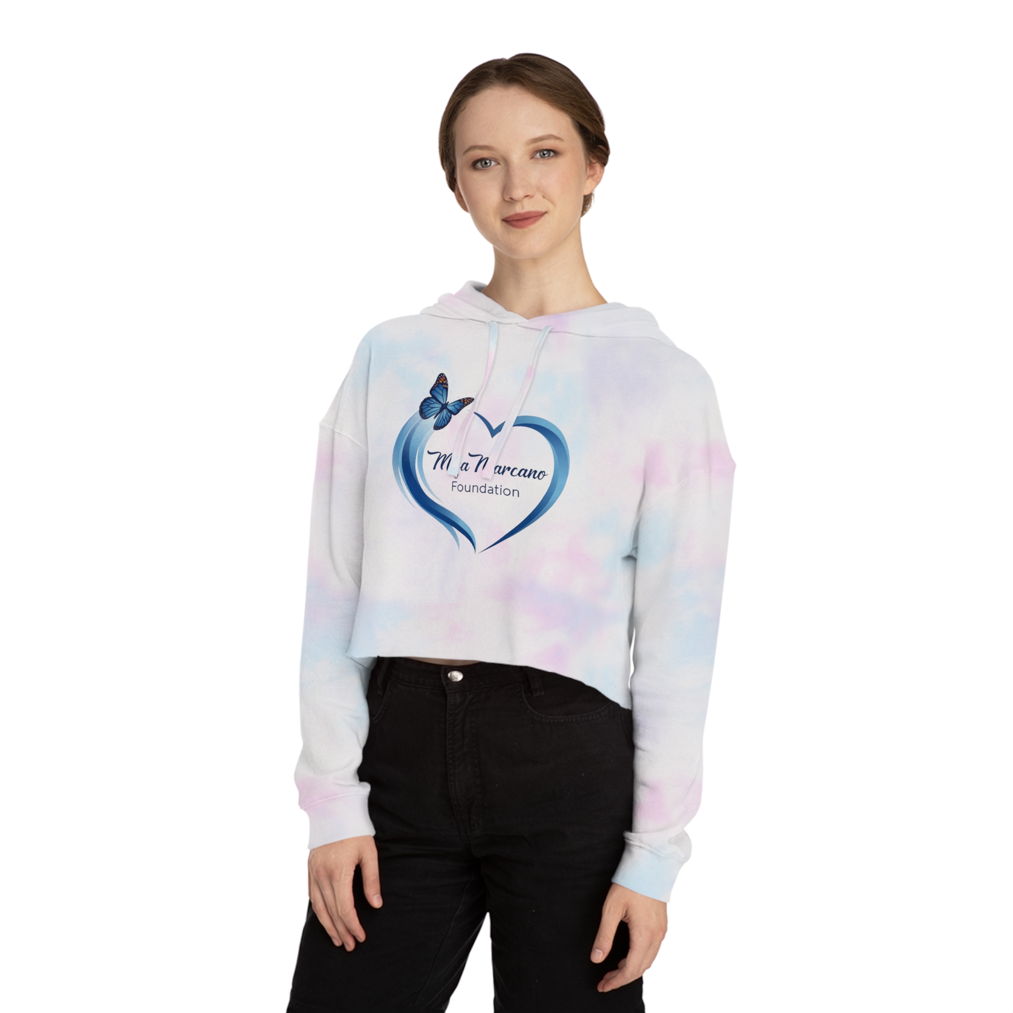 Cropped Hoodie — Maja Marcano Foundation Blue Heart Butterfly Logo - Image 9