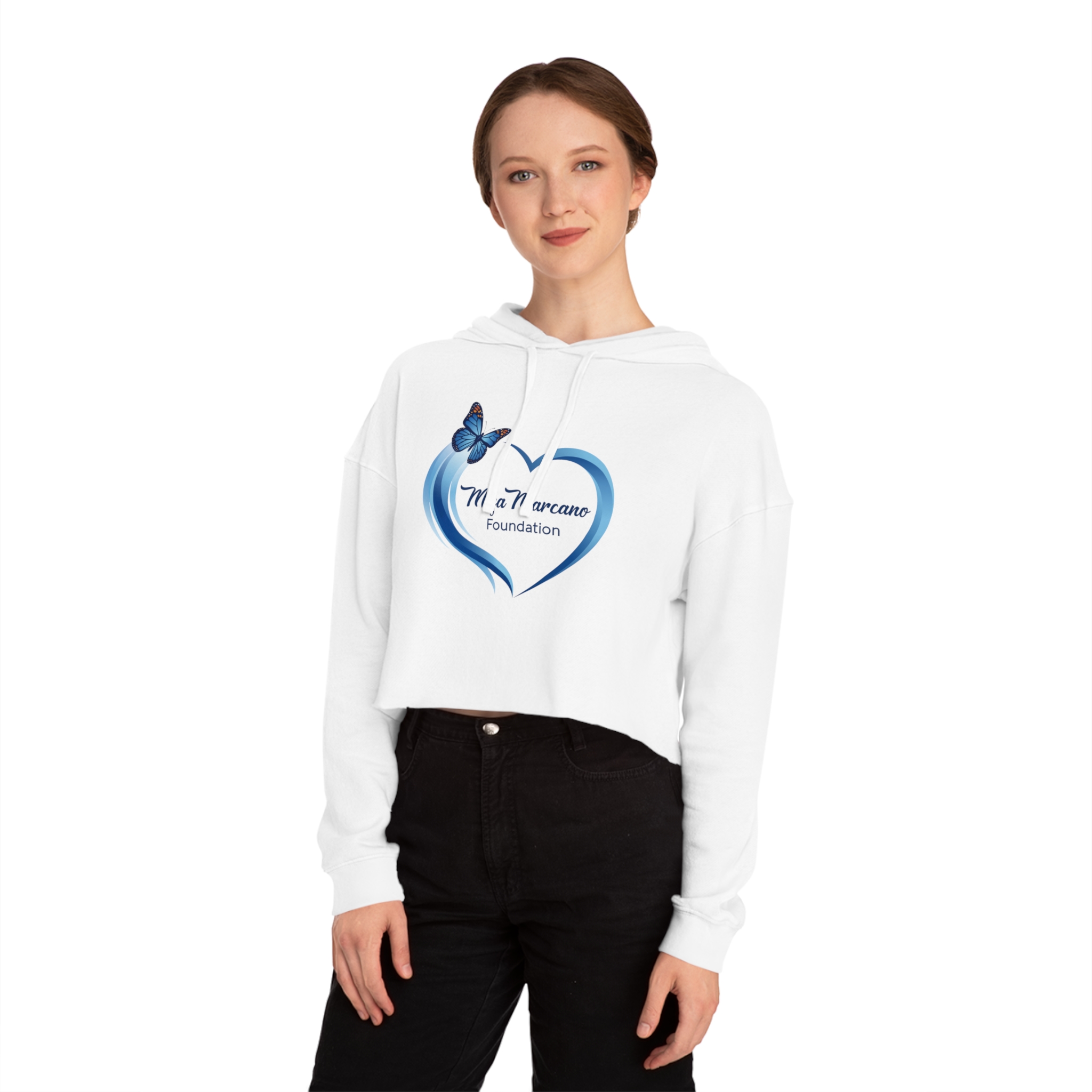 Cropped Hoodie — Maja Marcano Foundation Blue Heart Butterfly Logo - Image 3
